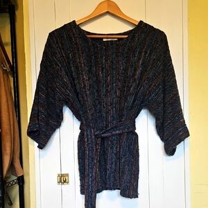 Handwoven Elizabeth Walker Striped Knit Belted Top